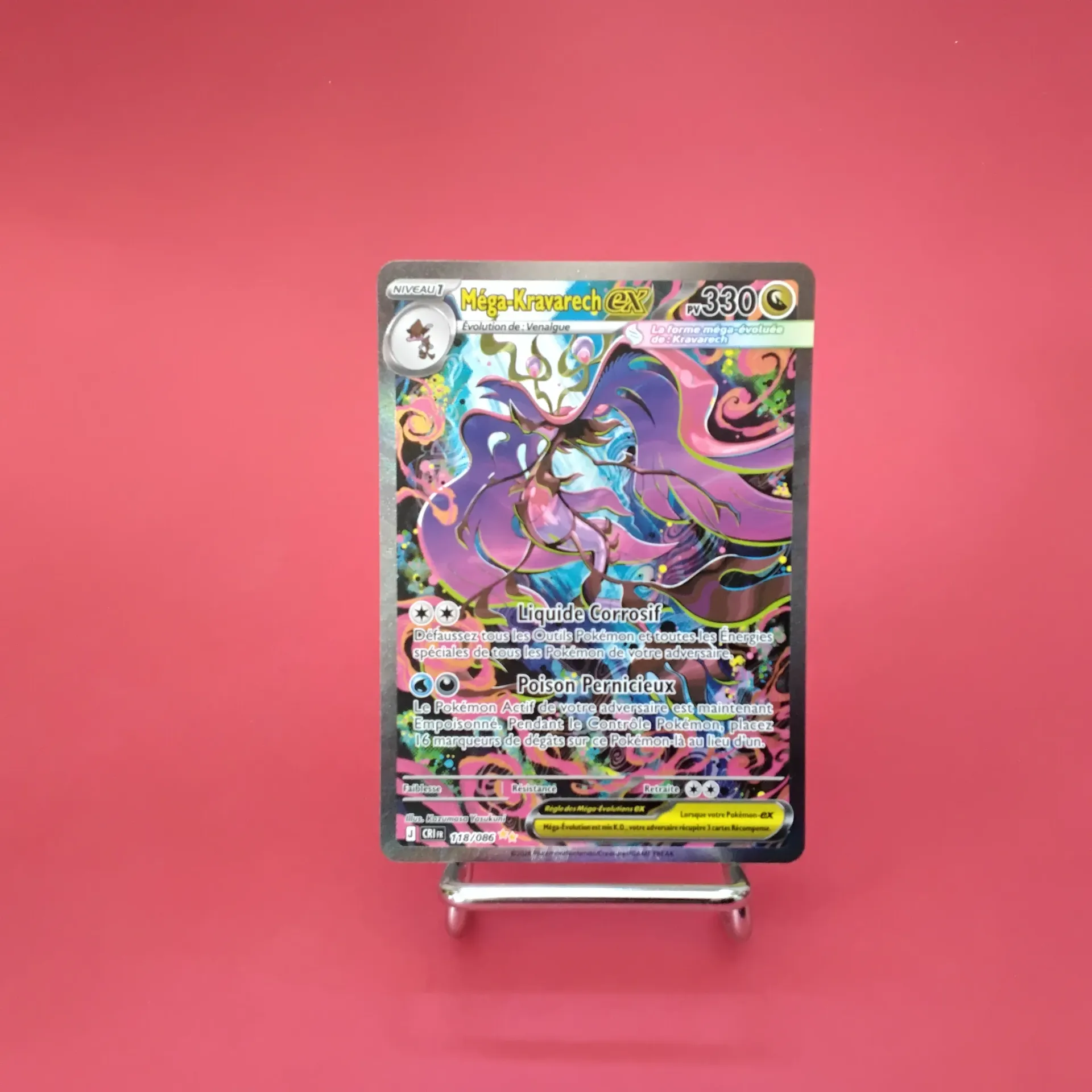 Carte Pokemon Méga-Kravarech EX 118/086 -ME04 - Chaos Ascendant - Alternative Art (Secret) - Etat Near Mint (FR)