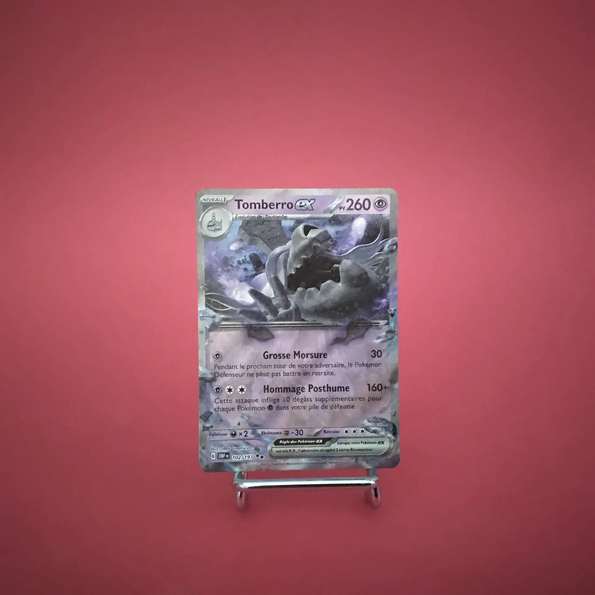 Carte Pokemon Tomberro EX 102/197  EV03 Flammes Obsidiennes - État Near Mint (FR)